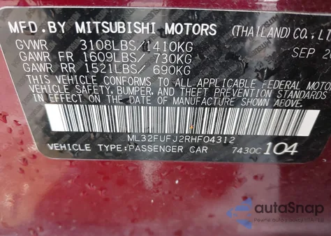 2024 Mitsubishi Mirage G4 Es из США, поврежденный, VIN ML32FUFJ2RHF04312